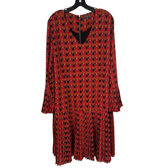 The Limited  Red Black Geometric Pleated bell Sleeve Dress Womens 20W plus - Picture 1 of 14